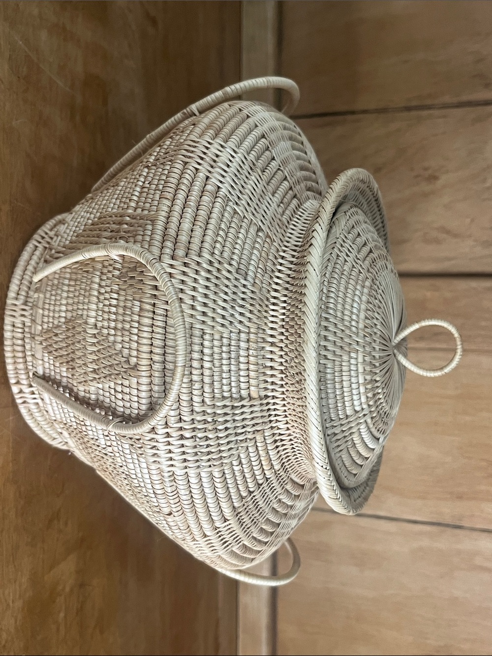Exquisite 70’s Hand Woven,Natural Split-Cane Rattan Tureen Basket,Footed W/Lid